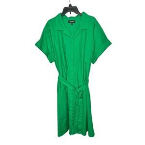 Banana Republic Quiet Luxury Green Tie Waist Midi Cotton Shirtdress Size XXL